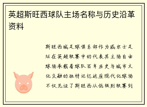 英超斯旺西球队主场名称与历史沿革资料